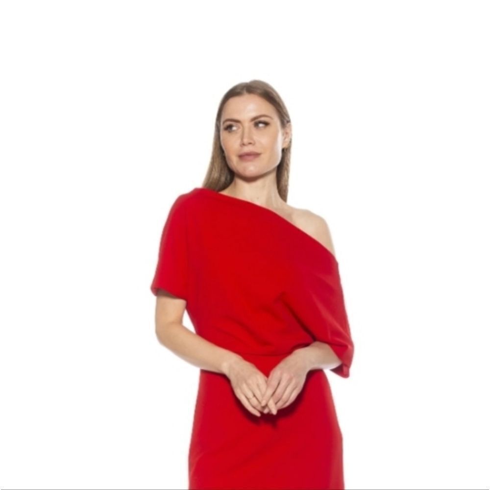 Alexia Admòr Elegant Red Dress Unbalance Shoulder